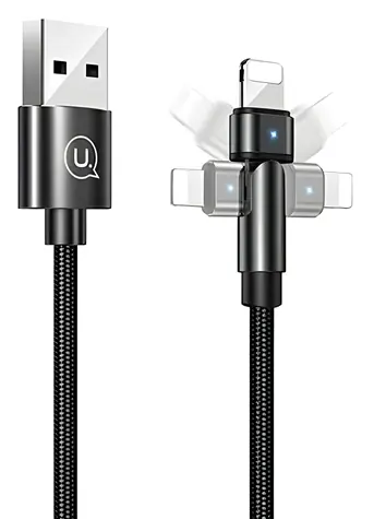 USAMS SJ476 U60 černá / Datový kabel / Lightning / 2A / 1 m / otočný konektor