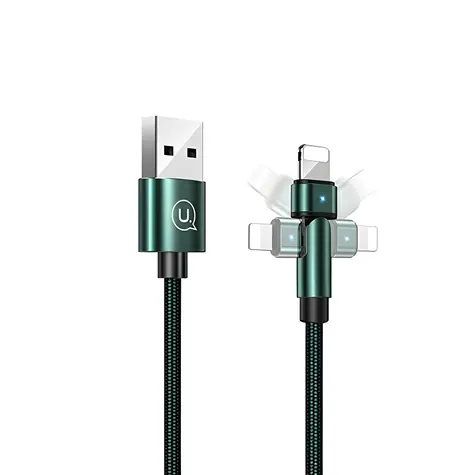 USAMS SJ476 U60 zelená / Datový kabel / Lightning / Nylonový opletený / Otočný konektor / 2A