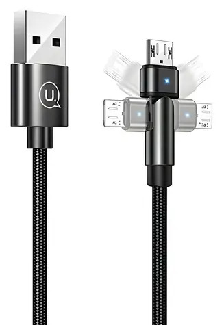 USAMS SJ478 U60 černá / Datový kabel / MicroUSB / Braided / 2A / 1m / otočná koncovka