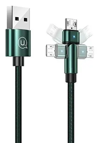 USAMS SJ478 U60 zelená / Datový kabel / MicroUSB / Braided / 2A / 1m / otočná koncovka