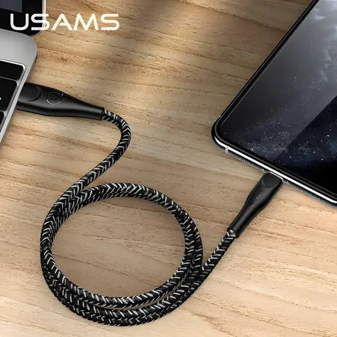 USAMS SJ391 U41 černá / Datový kabel / Lightning / opletený / 1 m / 2A