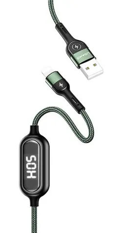 USAMS SJ423 U48 zelená / Datový kabel / Lightning / 1,2 m / LED displej