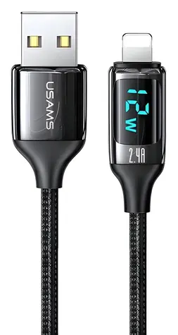 USAMS SJ543 U78 černá / Datový kabel / Lightning / 1.2 m / LED / 2.4A / Nylon