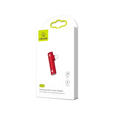 USAMS SJ276 AU07 2v1 červená / Adaptér / Lightning + 3.5mm jack / Nabíjení a audio