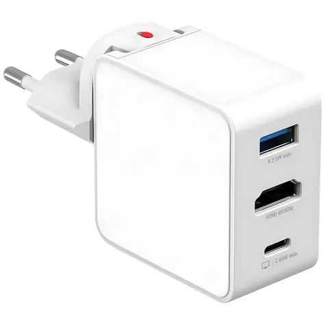 4smarts Flex Adapter Hub bílá / Nabíjecí adaptér s HDMI výstupem / GaN / 65W / 2x USB-C + USB-A / HDMI 4K 30Hz