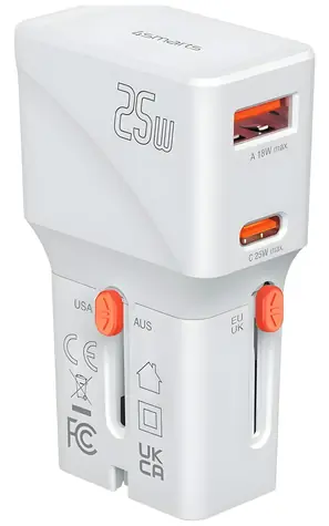 4smarts Nomad Pocket 25W bílá / Cestovní adaptér / USB-C / USB-A / PD / QC / 25W