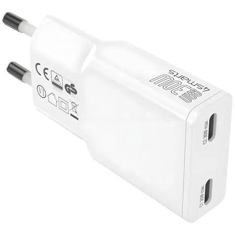 4smarts FlatPlug Slim Dual bílá / Síťová nabíječka / GaN / 2x USB-C / 30 W
