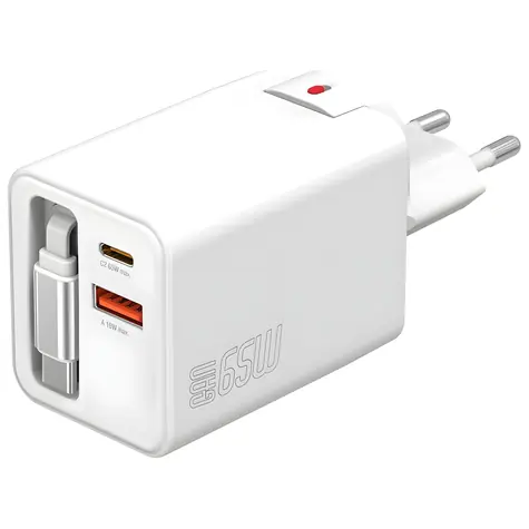 4smarts Flex Jojo 65W bílá / Nabíječka / GaN / 2x USB-C + 1x USB-A / výsuvný kabel USB-C