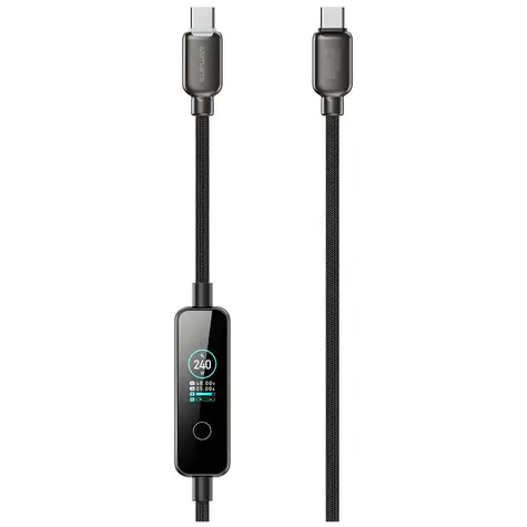 4smarts ScreenCord černý / Kabel USB-C / 240 W PD 3.1 / TFT displej / 1,2 m / nylonový oplet