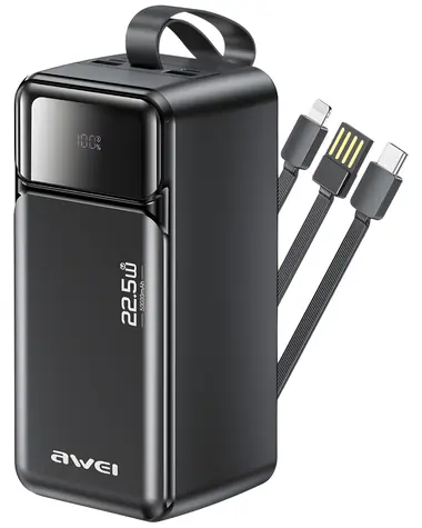 Awei PA-107 černá / Powerbanka / 50000mAh / PD 22,5W / 3x USB