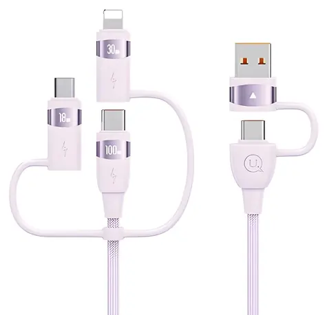 USAMS U85 fialová / Datový kabel / 6v1 / USB-C, USB, Micro-USB, Lightning / 2m / 100W PD