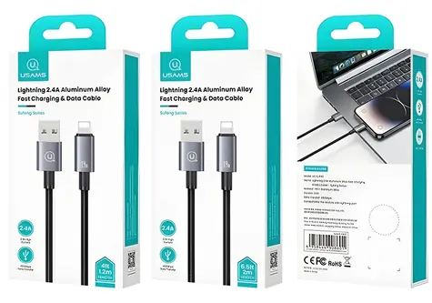 USAMS SJ667 černá / Datový kabel / Lightning - USB / 2,4A / 1,2m / Nylon