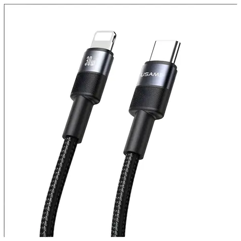 USAMS SJ729 Lightning - USB Type-C datový kabel 1.2m černá / Datový kabel / 30W / Hliníkový