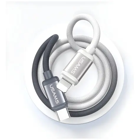 USAMS SJ757 Bicolor černo-bílá / Datový kabel / USB-C - Lightning / PD 30W / 1,2 m / opletený