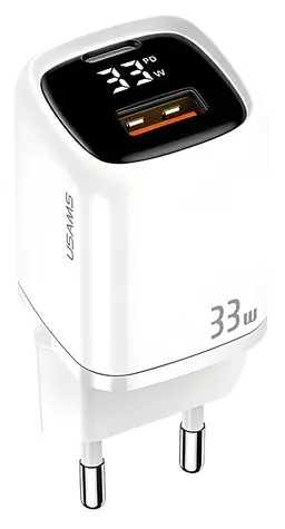 USAMS T46 bílá / Nabíječka / USB-C PD3.0 + USB QC3.0 / 33W