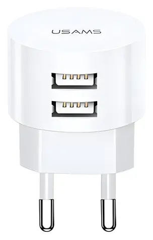 USAMS T20 nabíječka do zásuvky bílá / Nabíječka / 2x USB / 2,1 A