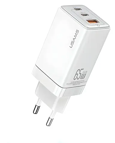 USAMS US-CC180 Sandru Series bílá / Nabíječka / GaN / 65W / 2x USB-C / 1x USB-A / PD3.0 / QC3.0