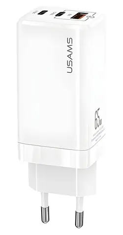 USAMS T33 bílá / Nabíječka / GaN 65W / 2x USB-C + USB-A / PD3.0