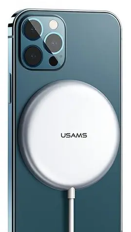 USAMS US-CD160 W2 stříbrná / Bezdrátová nabíječka / Magnetická / 15W / iPhone 12