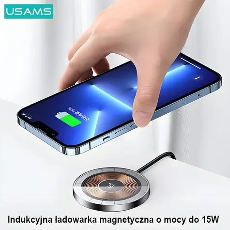 USAMS CD183CDX01 černá / Magnetická bezdrátová nabíječka / 15W / hliník