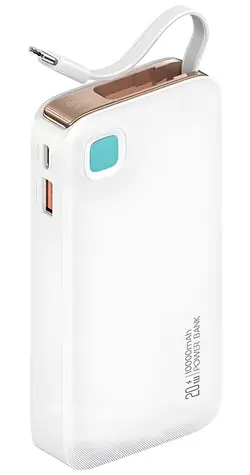 USAMS US-CD224 bílá / Power Bank / 10000 mAh / Výsuvný kabel USB-C / PD 20W