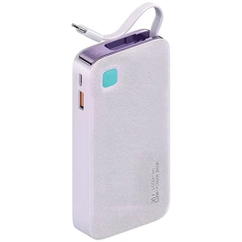 USAMS US-CD224 fialová / Powerbanka / Vestavěný kabel USB-C / 10000 mAh / PD 20W + QC3.0