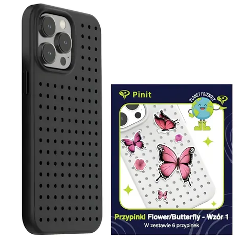 Pinit Dynamic + Flower/Butterfly černá / Pouzdro se špendlíky / Apple iPhone 14 Pro 6,1