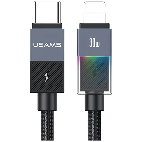 USAMS SJ776 tmavě šedá / Datový kabel / USB-C - Lightning / PD 30W / 1,2 m