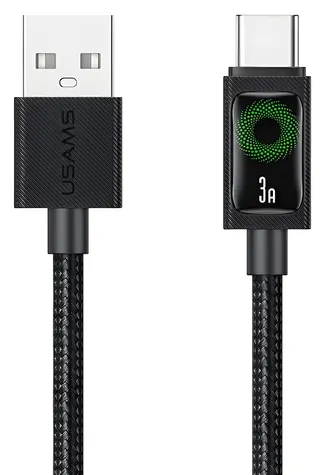 USAMS U92 černá / Nabíjecí a datový kabel / USB-C – USB-A / 18W / 1,2 m
