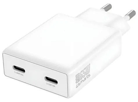 4smarts PDPlug Slim Dual bílá / Síťová nabíječka / GaN / 2x USB-C / 65 W