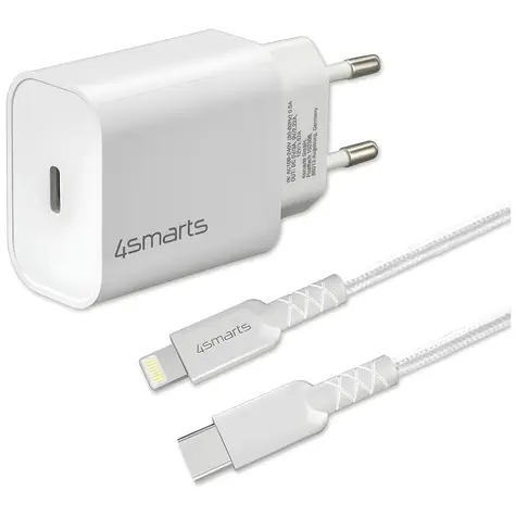 4smarts VoltPlug 20W PD USB-C bílá / Síťová nabíječka / PD 20W / kabel USB-C - Lightning 1m