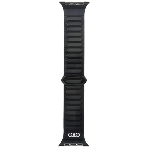 Audi Logo Magnetic Ring černá / Kožený řemínek pro Apple Watch / 44/45/46/49mm / Magnetické zapínání