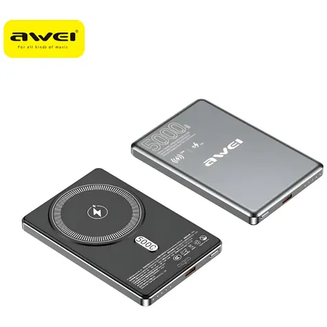 Awei PA-30 šedá / Powerbanka / MagSafe / 5000 mAh / 15 W bezdrátově