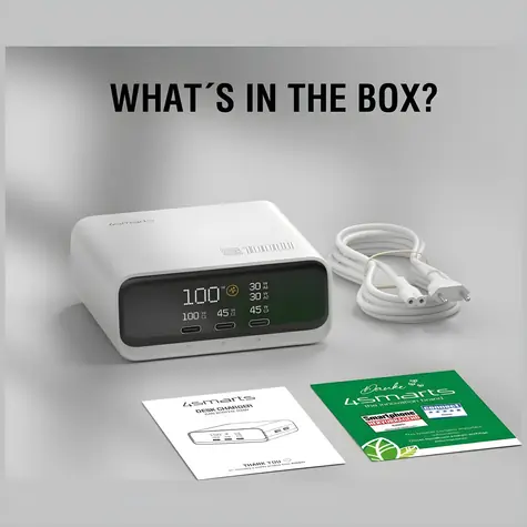 4smarts GaN Screen 100W 3C+2A bílá / Nabíječka / LED displej / 3x USB-C / 2x USB-A / PD, QC 3.0
