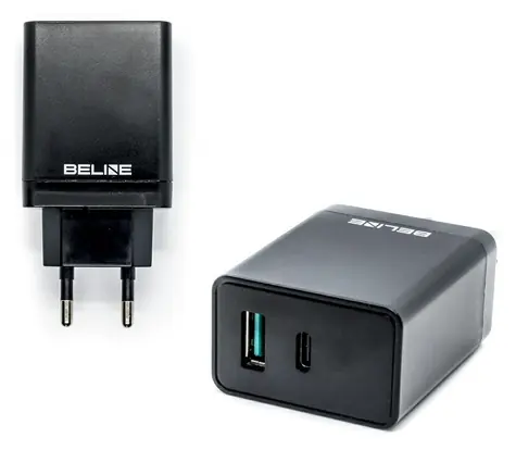 Beline Síťová nabíječka 1x USB, 1x USB-C černá / Nabíječka / 18W / 5A / PD