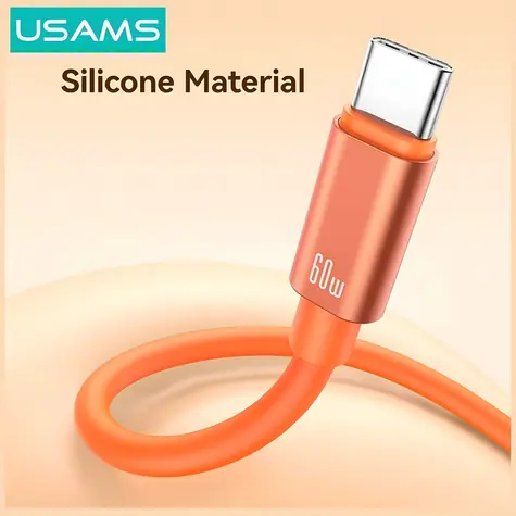 USAMS U97 oranžová / Kabel USB-C (M) - USB-C (M) / 30 cm / 60W / poutko na ruku