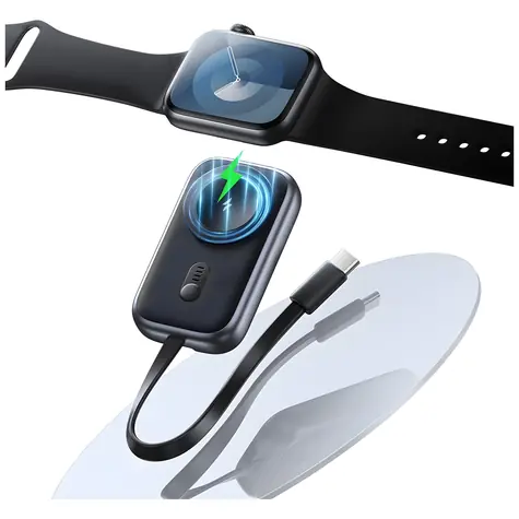 USAMS CD245 titanová / Bezdrátová nabíječka pro Apple Watch / Powerbanka 1200 mAh / USB-C kabel