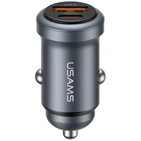 USAMS CC322 tmavě šedá / Autonabíječka / 30W / 1x USB-A / 1x USB-C