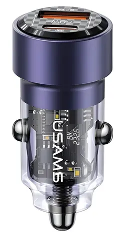 USAMS C39 fialová / Autonabíječka / USB-A + USB-C / 60W / Fast Charge