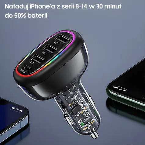 USAMS CC170 černá / Autonabíječka / 48W / USB-C PD + 3x USB-A / PPS, PD3.0, PD2.0
