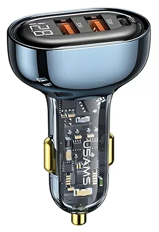 USAMS US-CC158 transparentní modrá / Autonabíječka / 2x USB-A / 1x USB-C / 125W