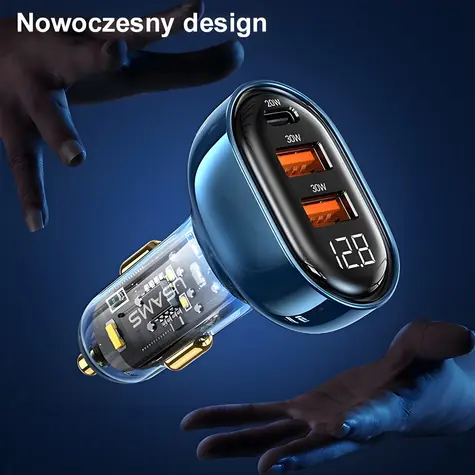 USAMS CC159 modrá / Autonabíječka / 2x USB-A + USB-C / 80W / Quick Charge