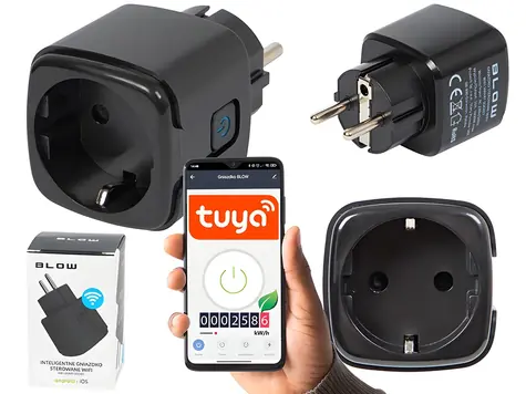 Chytrá zásuvka WiFi TUYA V3 černá / Zásuvkový adaptér / Wi-Fi / Tuya