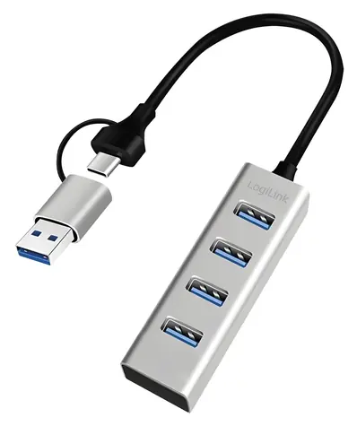 USB Hub 4 porty hliníkový / Hub / 4x USB-A / 5 Gbps / kabel 0,15 m