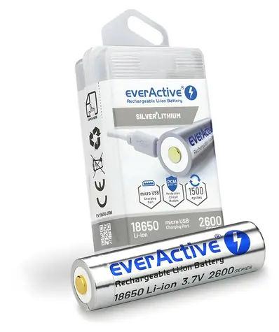 Akumulátor 18650 3,7V 2600 mAh Li-Ion / Dobíjecí baterie / Micro-USB nabíjení
