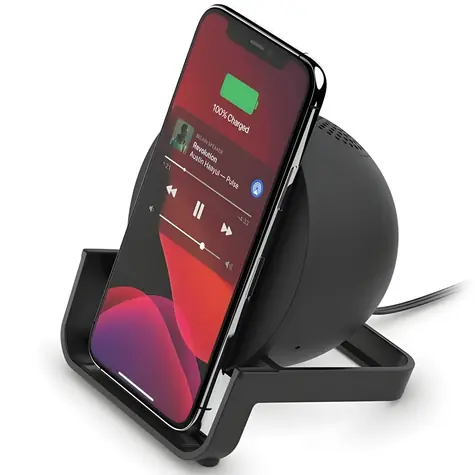 Belkin AUF001vfBK černá / Bezdrátová nabíječka se stojánkem / Qi / 10W / Bluetooth reproduktor