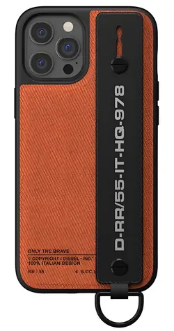 Diesel Handstrap Case Utility Twill černo-oranžová / Kryt / Apple iPhone 12, 12 Pro / TPU / S poutkem na ruku