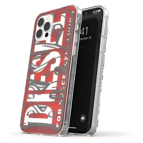 Diesel Snap Case Clear AOP červeno-šedá / Kryt / Apple iPhone 12 Pro Max / TPU