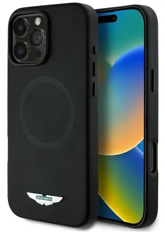 Aston Martin HC FW Logo MagSafe kryt pro iPhone 16 Pro Max černá / Zadní kryt / Silikonový / MagSafe