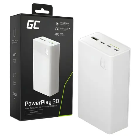 Powerbanka 30 000 mAh bílá / Powerbanka / 22,5 W / 4x port
